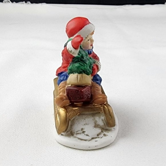 Vintage Russ Berrie & Co. Waving Child on Sleigh with Tree Item No 9734 - Picture 2 of 7